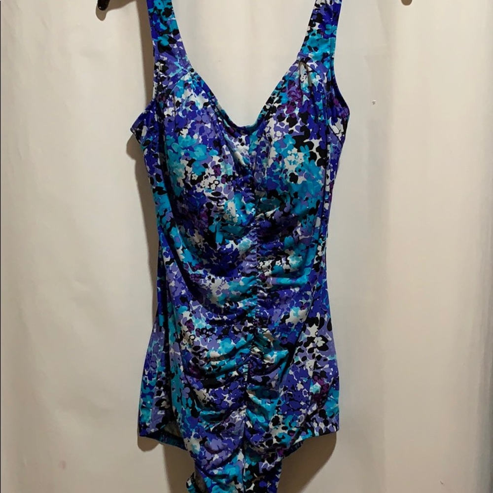 MAXINE OF HOLLYWOOD ONE PIECE SWIMSUIT SZ 16 BLUE